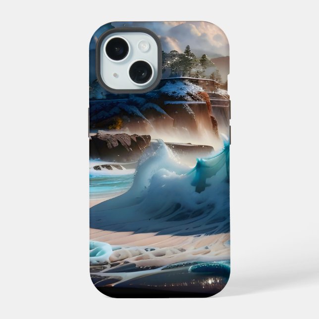 Coque iPhone 15 Plage Front Ocean Waves Paysage 1 (Verso)