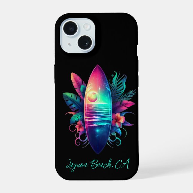 Coque iPhone 15 Planche de surf Plage Tropicale- (Verso)