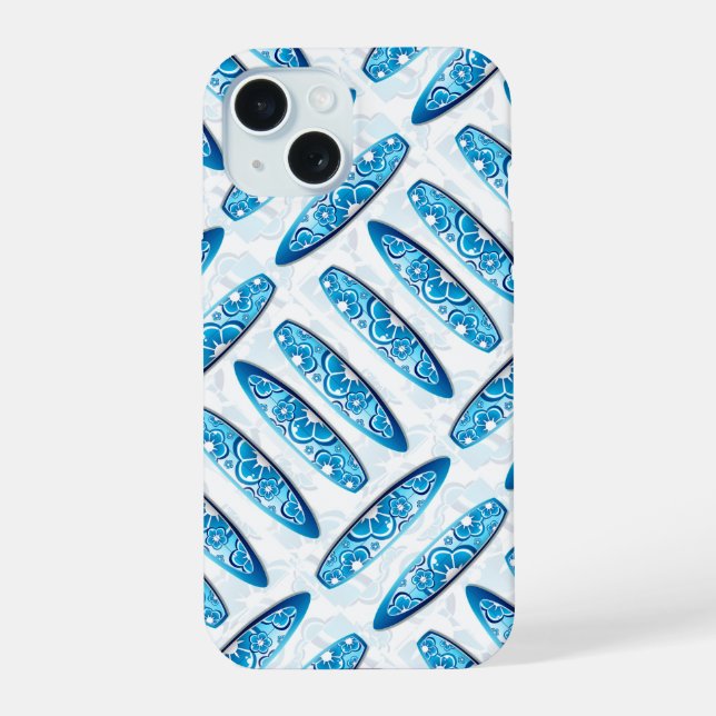 Coque iPhone 15 Planches de surf motif bleu (Verso)