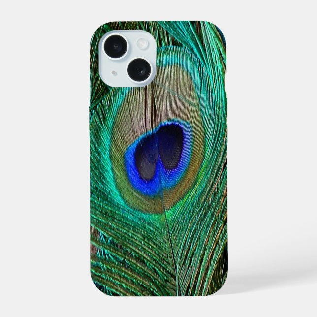 Coque iPhone 15 Plume de Paon Bleu Indien (Verso)