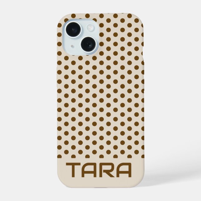 COQUE iPhone 15 POINTS BRUN BEIGE NOM PERSONNALISÉ SIMPLE ÉLÉGANT (Verso)