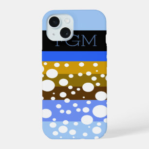 Coque iPhone 15 points et rayures initiales personnalisées