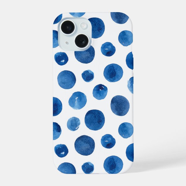 Coque iPhone 15 Pois bleus. Motif nautique de marine aquarelle (Verso)
