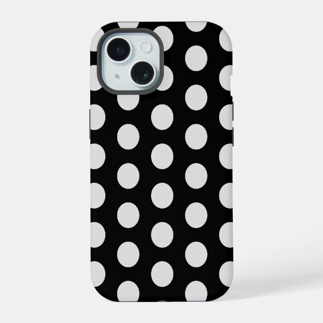 Coque iPhone 15 Pois noirs et blancs (Verso)