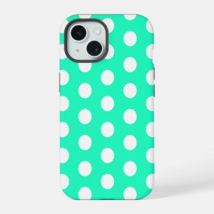 Coque iPhone 15 Pois verts et blancs