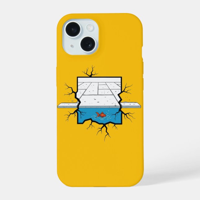 Coque iPhone 15 Poisson rouge sur plancher fissuré | Boîtier Iphon (Verso)