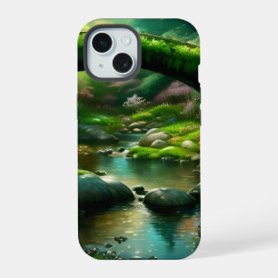 Coque iPhone 15 Pont au-dessus d'un ruisseau dans la forêt. 1