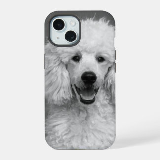 Coque iPhone 15 Poodle Chien photo Noir et Blanc Personnalisable