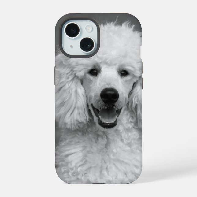 Coque iPhone 15 Poodle Chien photo Noir et Blanc Personnalisable (Verso)