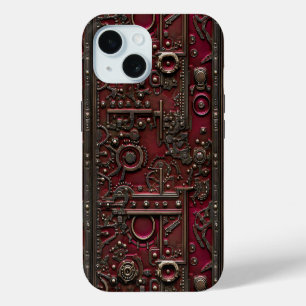 Coque iPhone 15 Porte à vapeur victorienne rouge Bourgogne