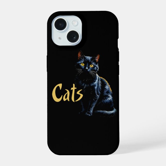 Coque iPhone 15 Portrait de chat noir (Verso)