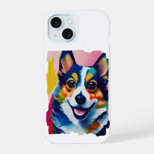 Coque iPhone 15 Portrait de chien coloré - Peinture de corgi