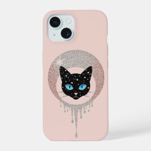 Coque iPhone 15 Portrait gothique minimaliste de chat noir aux yeu