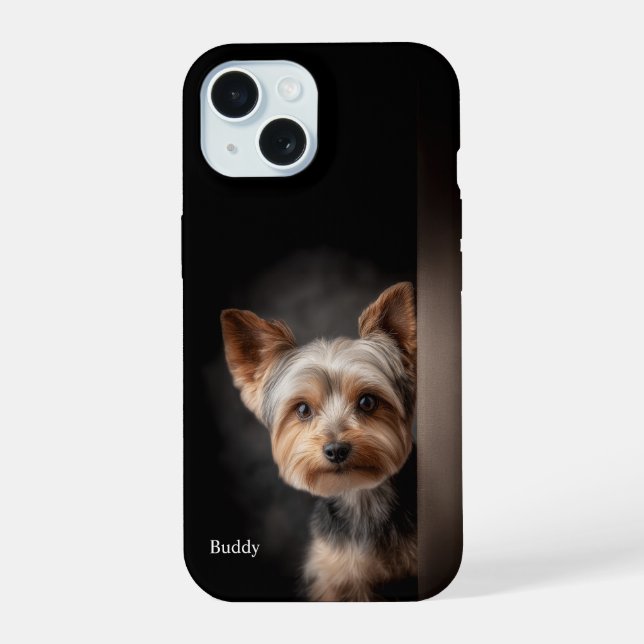 Coque iPhone 15 Portrait personnalisé de Yorkshire Terrier (Verso)