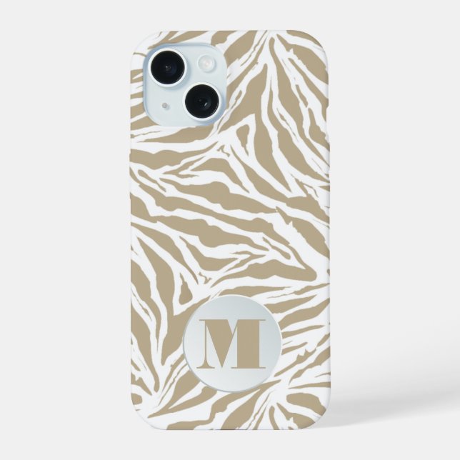 Coque iPhone 15 Poster de animal beige monogramme (Verso)