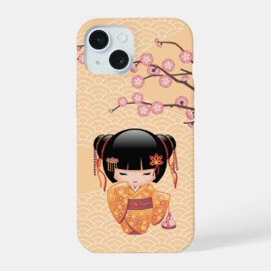Coque iPhone 15 Poupée Kokeshi Ume - Fille Geisha Japonaise de la