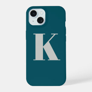 Coque iPhone 15 Première lettre Teal Monogram Modern Stylish Coo