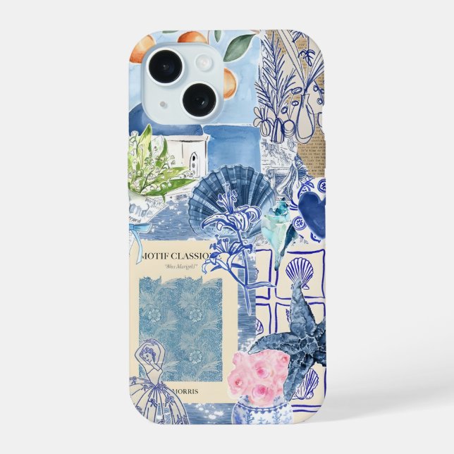 Coque iPhone 15 Preppy Collage, Tendance Collage d'été Dossier tél (Verso)