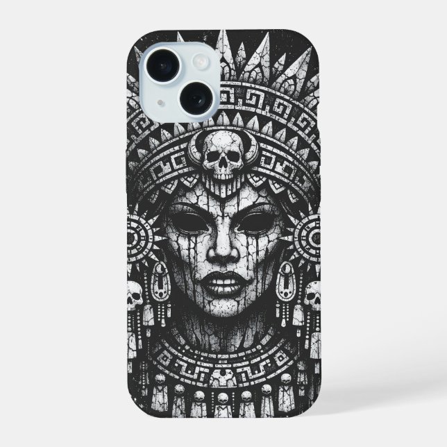 Coque iPhone 15 Prêtresse Couronnée d'un Crâne — par BurnsInHell (Verso)
