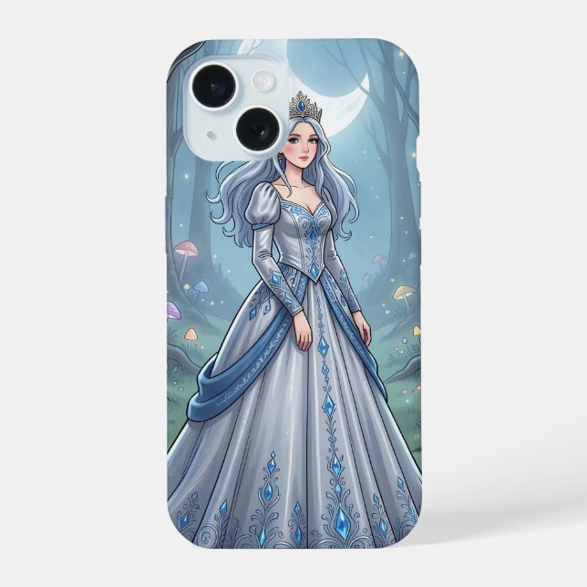 Coque iPhone 15 Princesse bleu argent dans la forêt (Verso)
