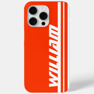 Coque iPhone 15 Pro Max Nom orange & blanc strié sports