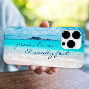 Coque iPhone 15 Pro Max Peace Love Sandy Pieds Script Hawaii Tropical Beac