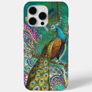Coque iPhone 15 Pro Max Peacock & Feathers Gold Paisley