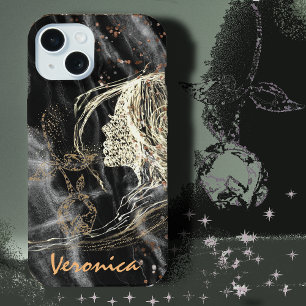 Coque iPhone 15 Profil de femme élégant en marbre noir
