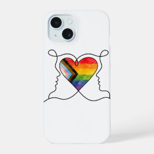 Coque iPhone 15 Progress Pride Heart Line Art