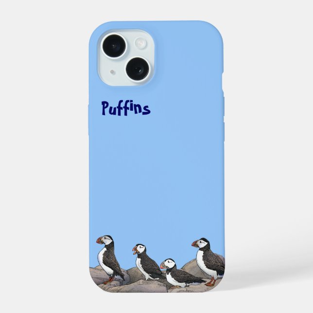 Coque iPhone 15 Puffins de l'Atlantique (Verso)