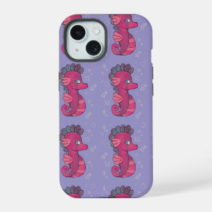 Coque iPhone 15 Punky Seahorse   Hippocampe Rose Mignon
