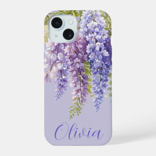 Coque iPhone 15 Purple lavande aquarelle glycine florale lilas