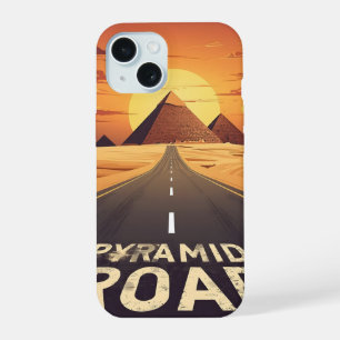 Coque iPhone 15 Pyramides de la route du coucher de soleil Égypte
