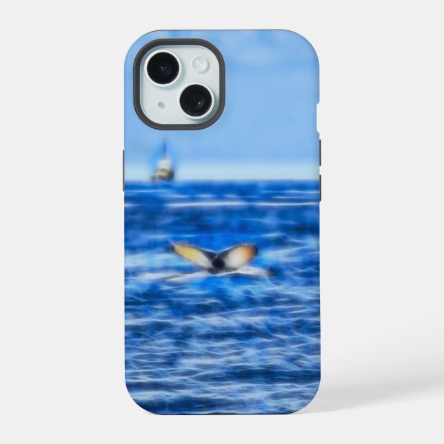 Coque iPhone 15 Queue de baleine Navire nautique Océan bleu (Verso)