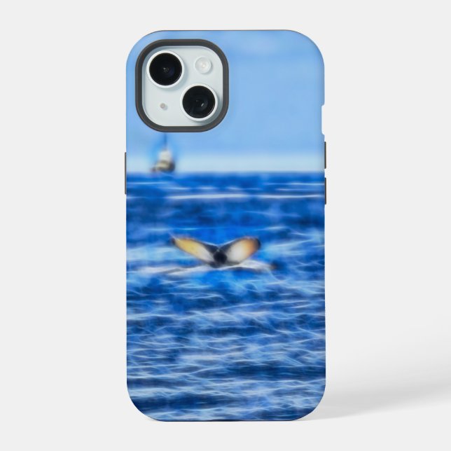 Coque iPhone 15 Queue de baleines Navire nautique Bleu Océan (Verso)