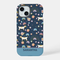 Quirky mignon Chien Rainbow Motif bleu Personnalis