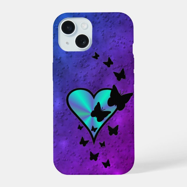 Coque iPhone 15 Rainbow heart and Butterfly (Verso)