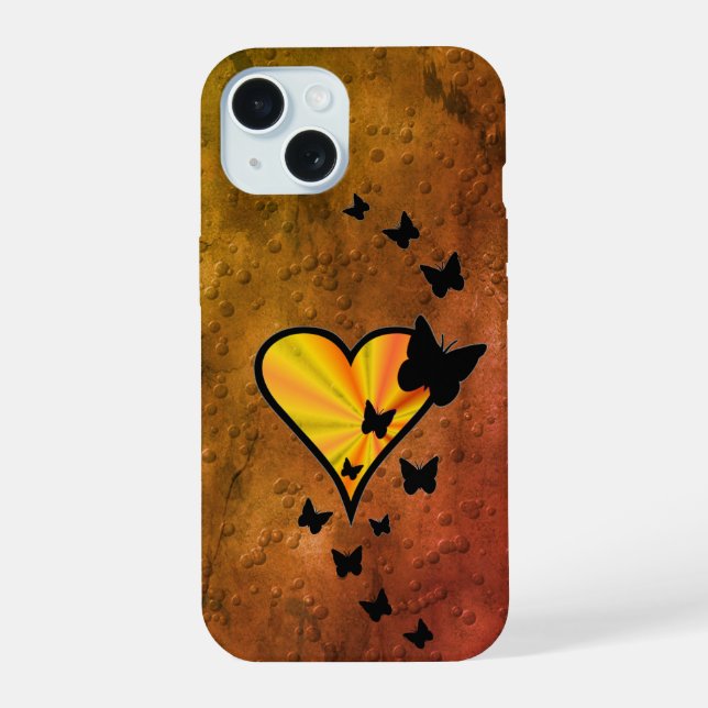 Coque iPhone 15 Rainbow heart and Butterfly (Verso)