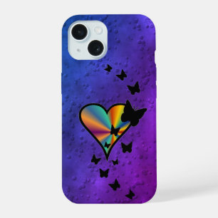 Coque iPhone 15 Rainbow heart and Butterfly