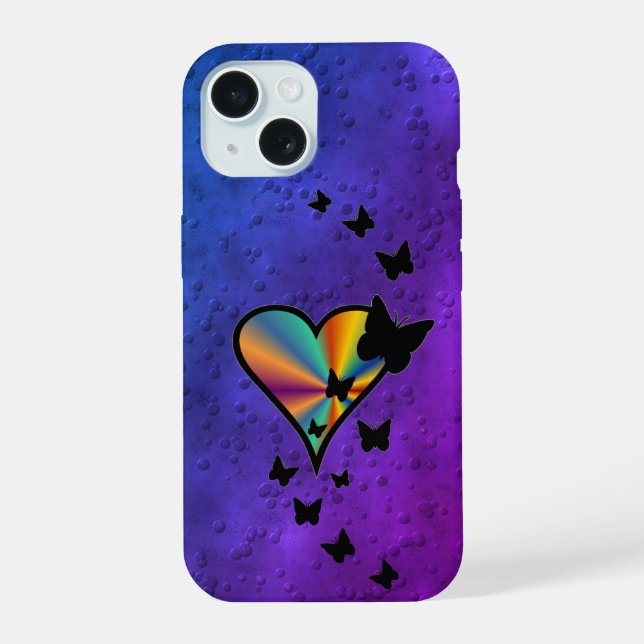 Coque iPhone 15 Rainbow heart and Butterfly (Verso)
