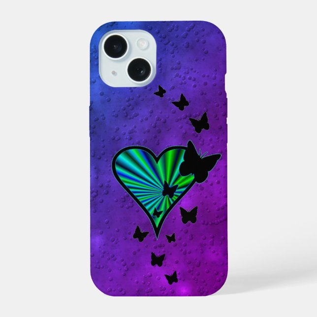 Coque iPhone 15 Rainbow heart and Butterfly (Verso)