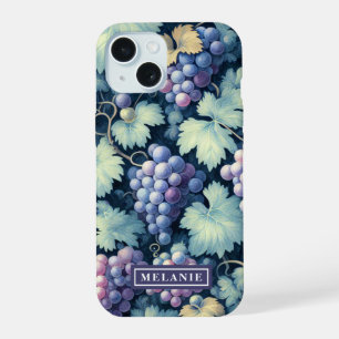 Coque iPhone 15 Raisins violets Feuilles verts Personnalisés
