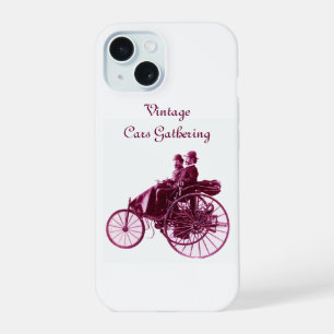 Coque iPhone 15 Rassemblement de voitures anciennes , blanc violet