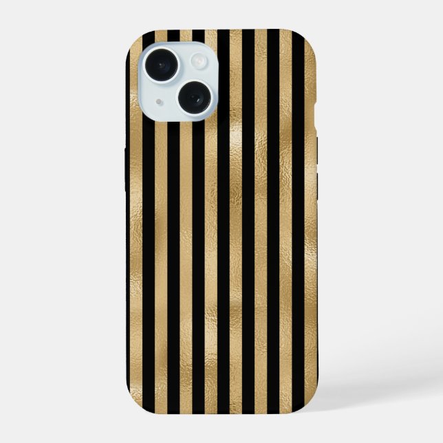 Coque iPhone 15 Rayé or et noir  (Verso)