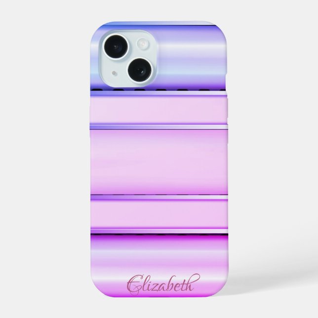 Coque iPhone 15 Rayé Violet Branché (Verso)