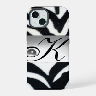 COQUE iPhone 15 RAYURE NOIRE BLANCHE FOURRURE DE ZÈBRE GRIS GEMME