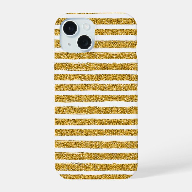 Coque iPhone 15 Rayure Pailletée Or (Verso)