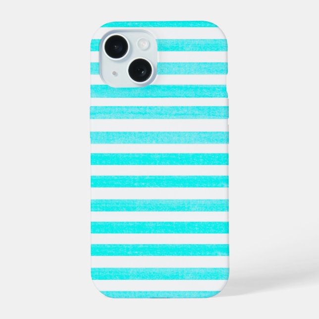 Coque iPhone 15 Rayure turquoise et blanc (Verso)
