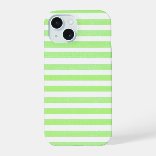 Coque iPhone 15 Rayure Vert Citron et Blanc (Verso)