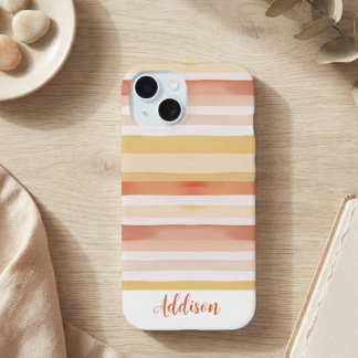 Coque iPhone 15 Rayures Aquarelle Avec Nom